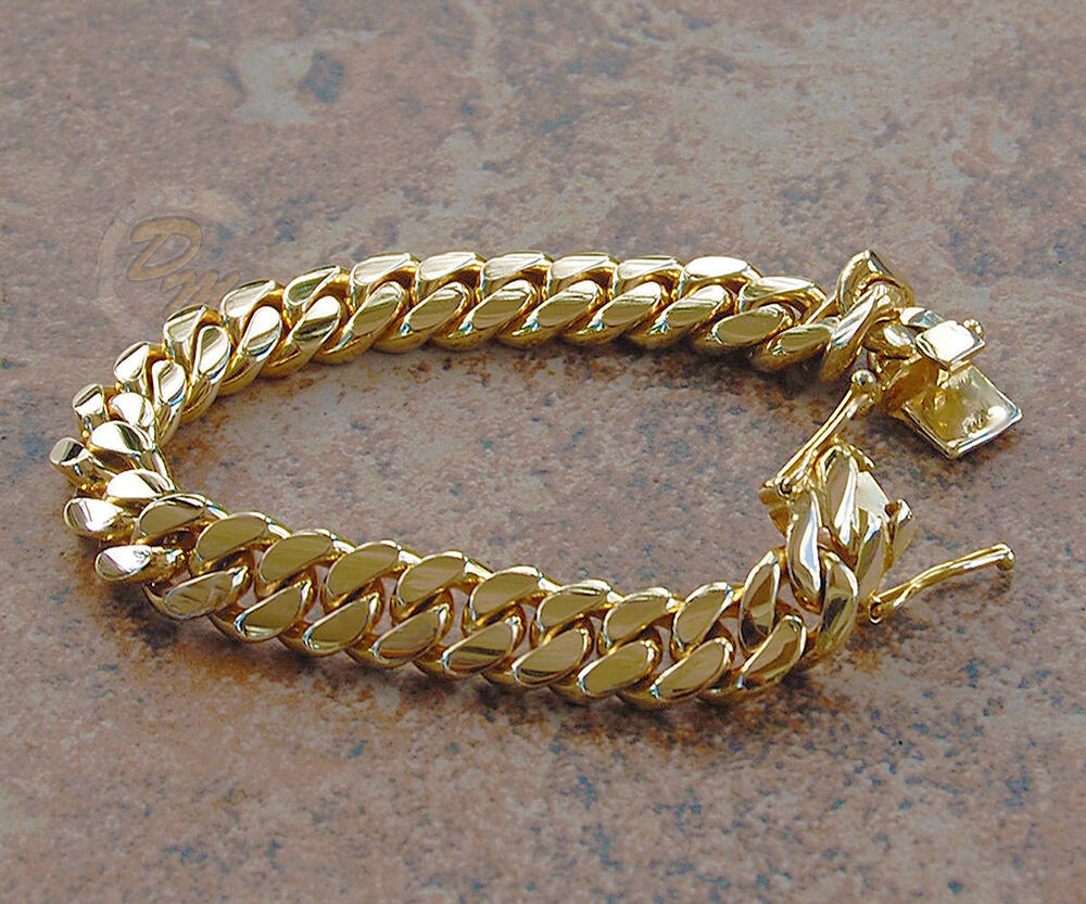 Mens 14k Gold Bracelets
 Solid 14K Gold Miami Men s Cuban Curb Link Bracelet 8