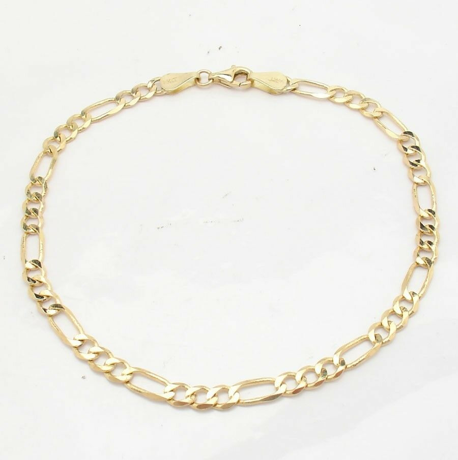 Mens 14k Gold Bracelets
 4 5mm Mens Solid Figaro Link Chain Bracelet Real 14K