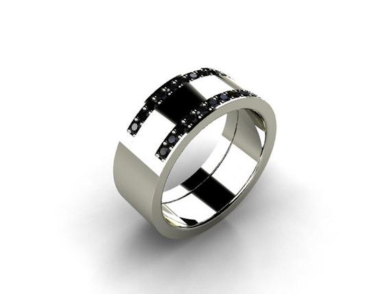 Mens Black Diamond Wedding Ring
 Black Diamond ring mens wedding band Palladium wedding ring