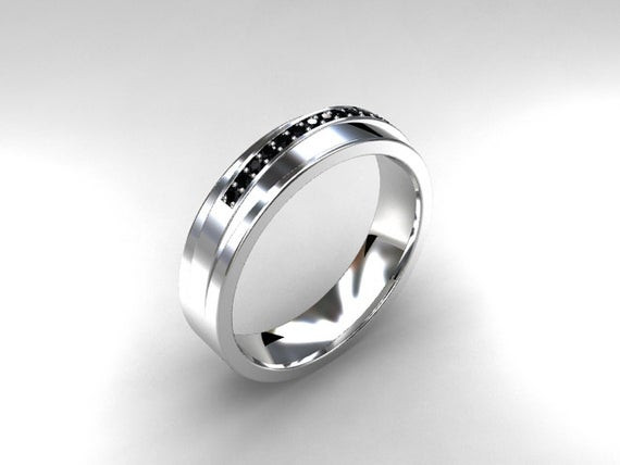 Mens Black Diamond Wedding Ring
 Black Diamond ring mens wedding band White by