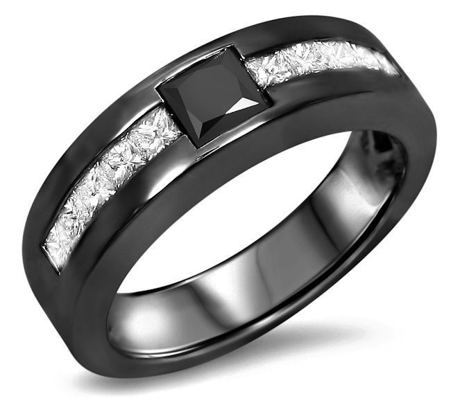 Mens Black Diamond Wedding Ring
 Mens 14ct Gold black Diamond Wedding Ring 5194