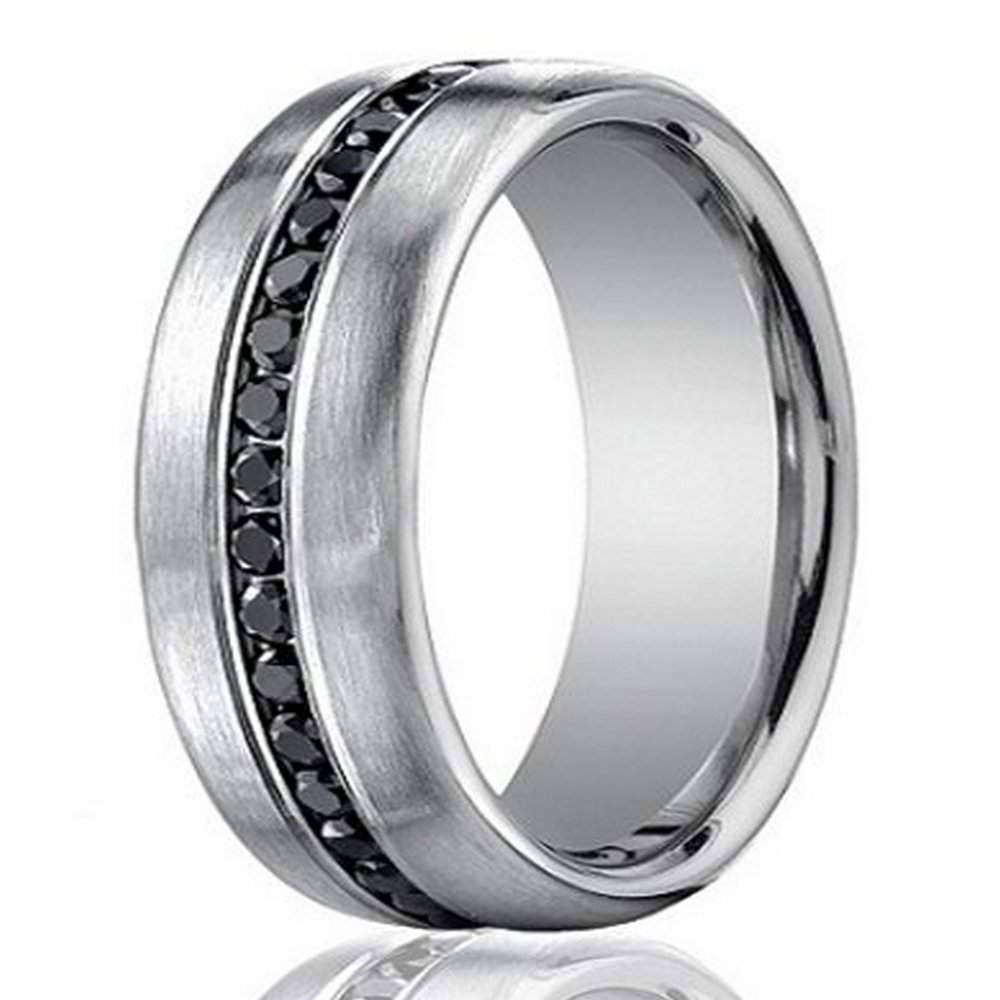 Mens Black Diamond Wedding Ring
 Designer 14K White Gold Men s Eternity Band Black Diamond