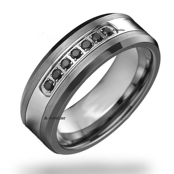 Mens Black Diamond Wedding Ring
 Black Diamond Tungsten Carbide Men s Wedding Ring Band 8mm