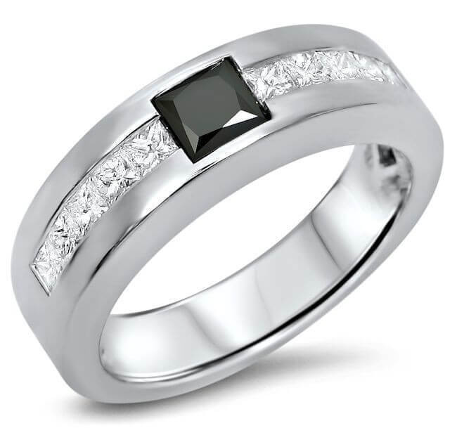 Mens Black Diamond Wedding Ring
 Mens 14ct white Gold Black Diamond Wedding Ring