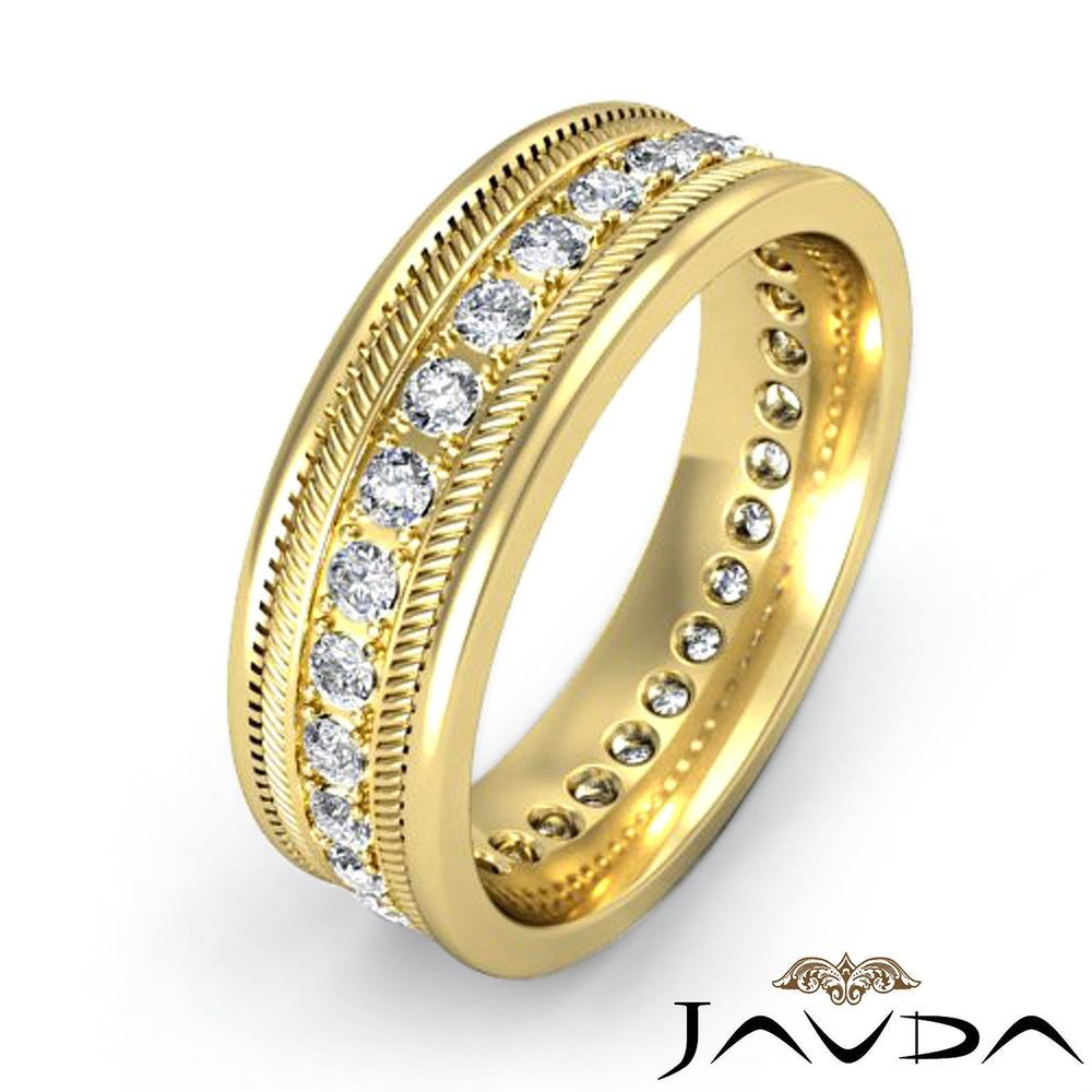 Mens Diamond Wedding Bands Yellow Gold
 Mens Solid Ring Eternity Wedding 14k Yellow Gold Round