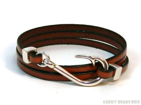 Mens Hook Bracelet
 Fish hook bracelet mens leather bracelet wrap bracelet