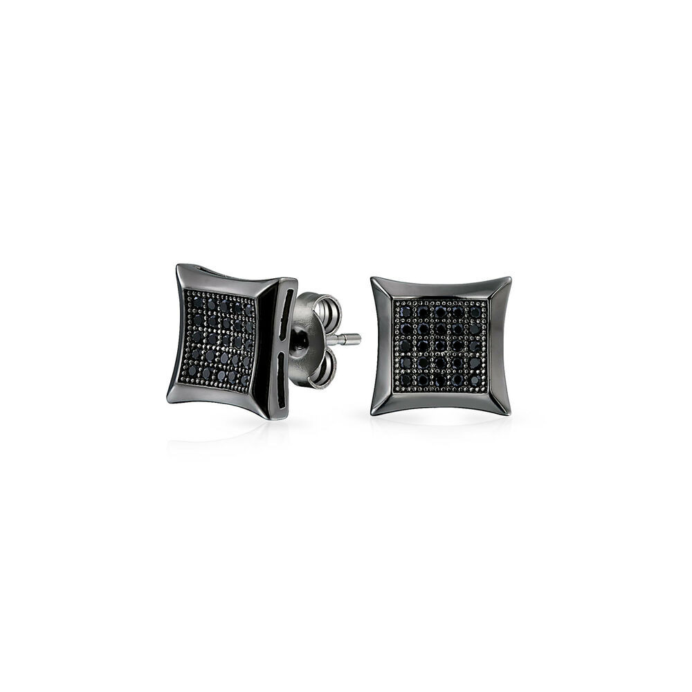 Mens Stud Earrings
 Bling Jewelry Black yx Color CZ Kite Micro Pave Mens