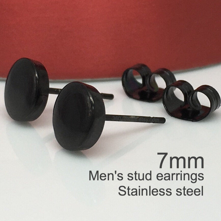Mens Stud Earrings
 Black studs black earrings mens stud earrings round flat
