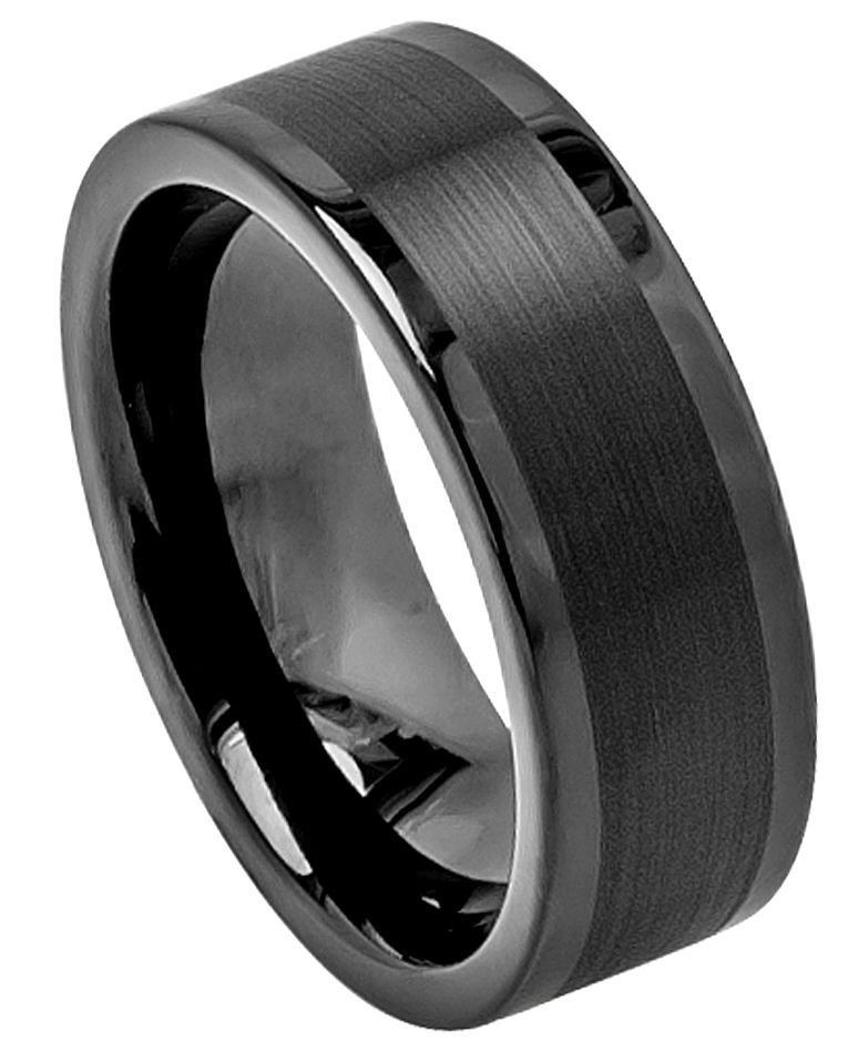 Mens Tungsten Carbide Wedding Bands
 8mm Tungsten Carbide Mens Wedding Band Ring Black Enamel