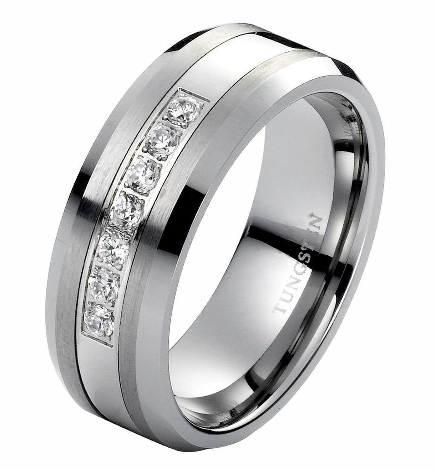 Mens Tungsten Carbide Wedding Bands
 8mm Tungsten Carbide Ring with Brilliant Diamonds Mens