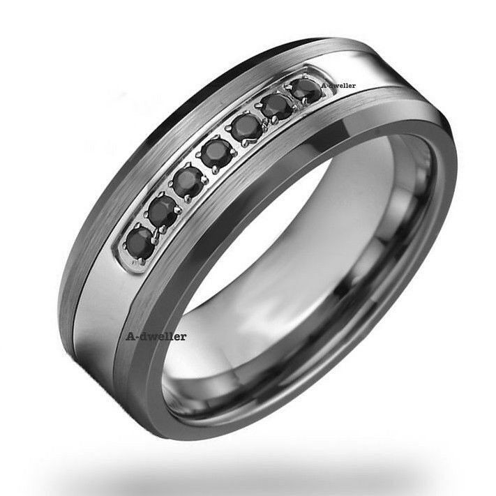 Mens Tungsten Diamond Wedding Bands
 Black Diamond Tungsten Carbide Men s Wedding Ring Band 8mm
