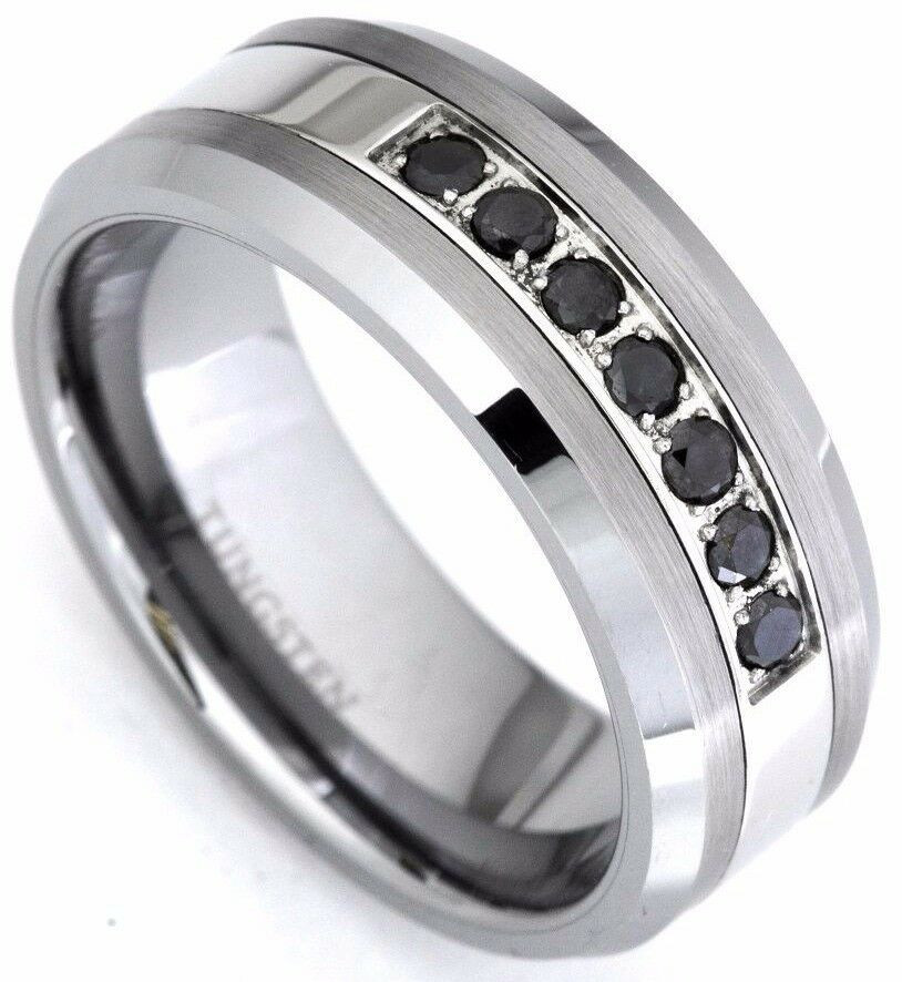 Mens Tungsten Diamond Wedding Bands
 Men s Black Diamond Tungsten Carbide Wedding Band Ring 0