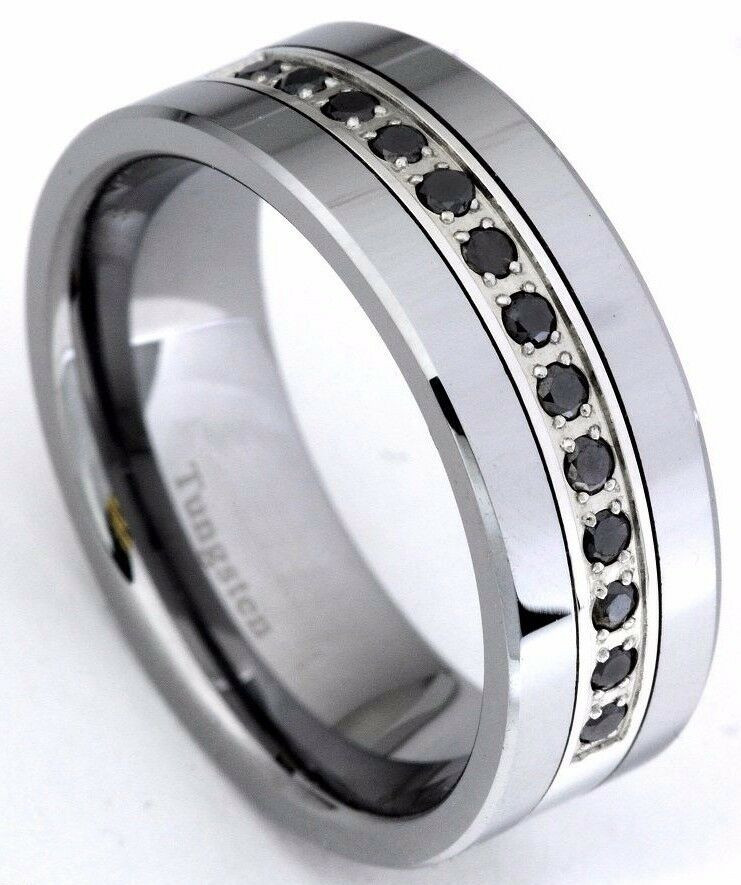 Mens Tungsten Diamond Wedding Bands
 Black Diamond Tungsten Carbide Wedding Band Ring 8mm 0 25