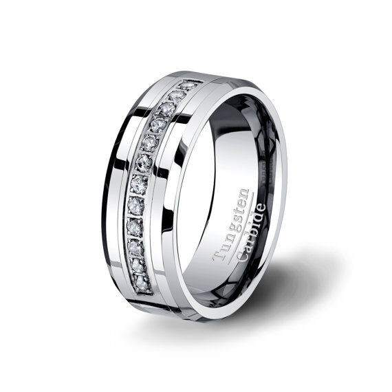Mens Tungsten Diamond Wedding Bands
 Diamond wedding band Ring Men s Tungsten Carbide 8mm wide