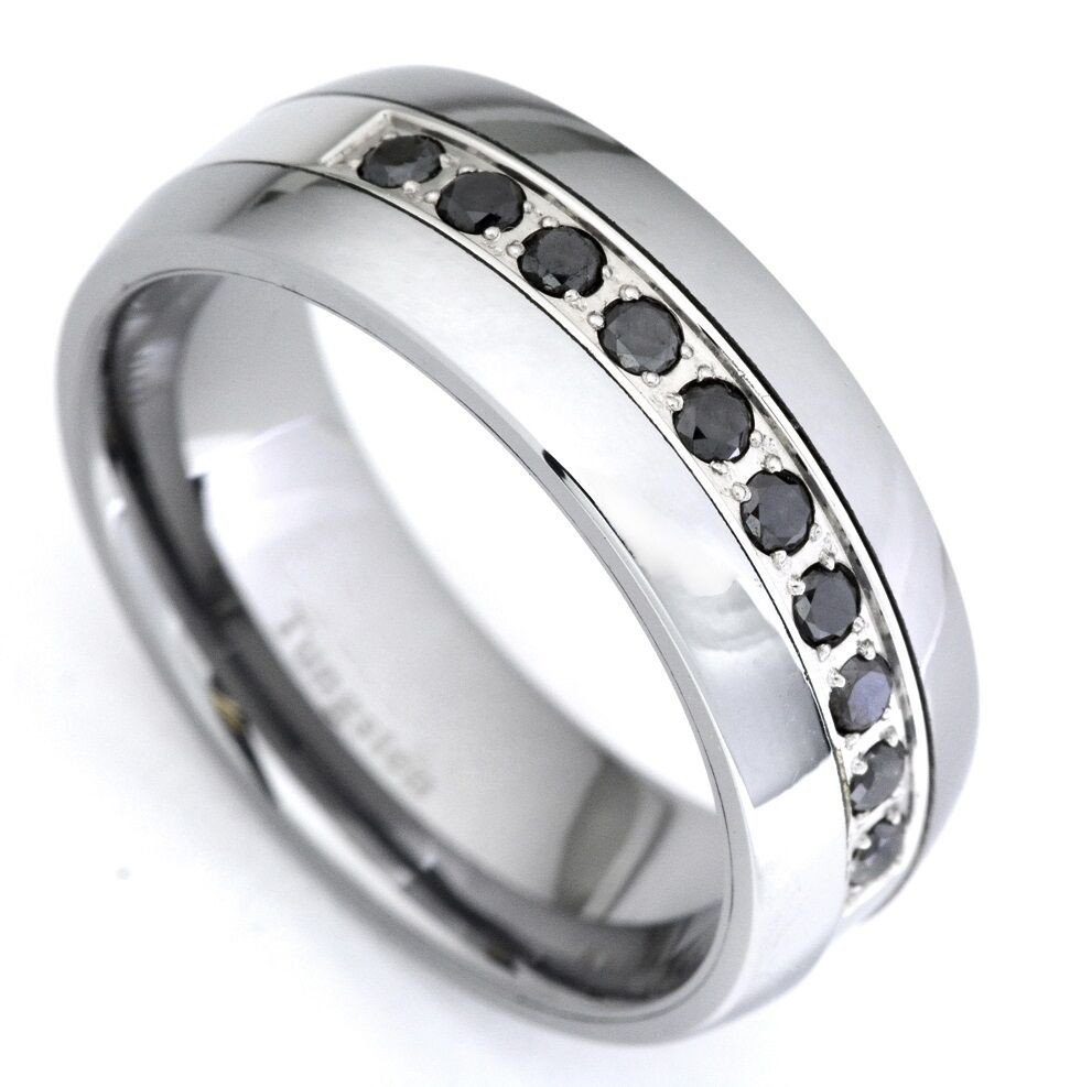 Mens Tungsten Diamond Wedding Bands
 Black Diamond Tungsten Carbide Wedding Band Ring 0 35