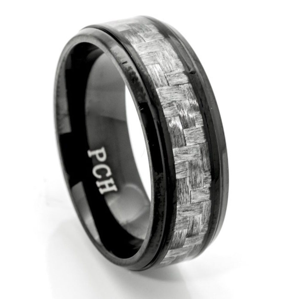 Mens Wedding Band
 Black Titanium Men s Wedding Band Ring 8MM Gray Carbon