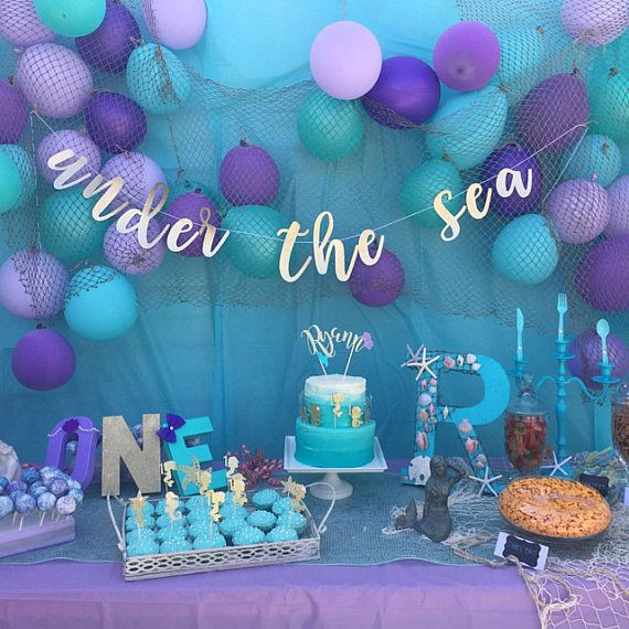 Mermaid Party Ideas 4 Year Old
 Under the Sea Glitter Banner in your choice of our Chic
