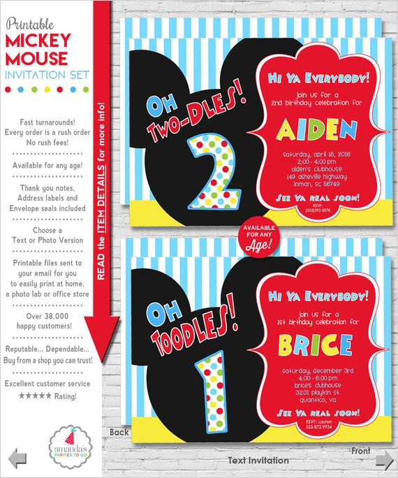 Mickey Mouse Printable Birthday Invitations
 Mickey Mouse Invitation Mickey Mouse by AmandasPartiesToGo