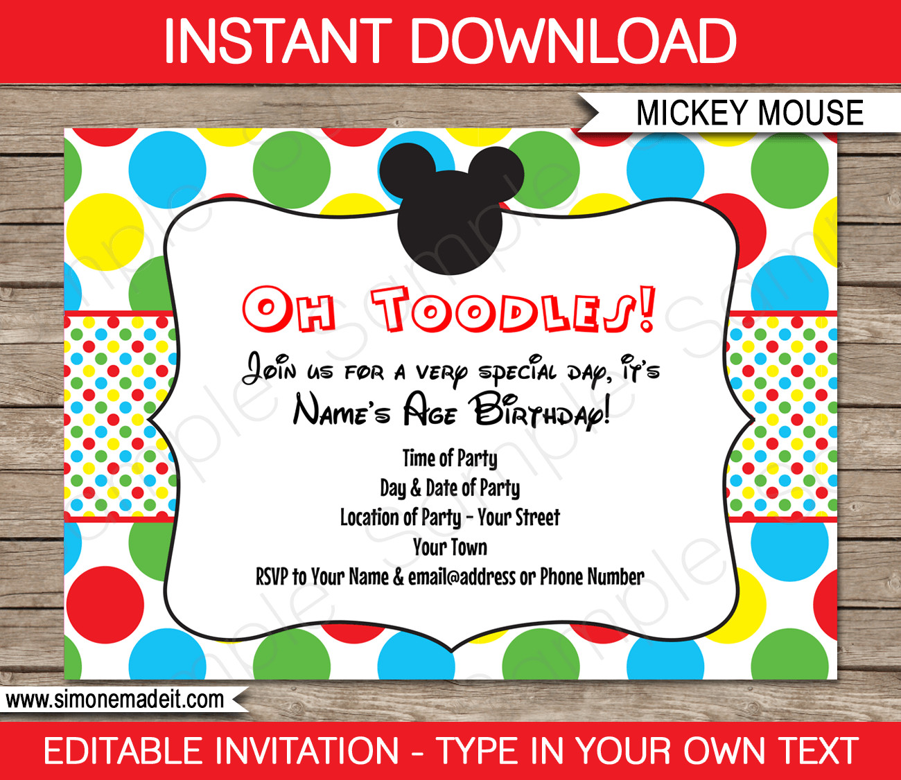 Mickey Mouse Printable Birthday Invitations
 Mickey Mouse Party Invitations Template