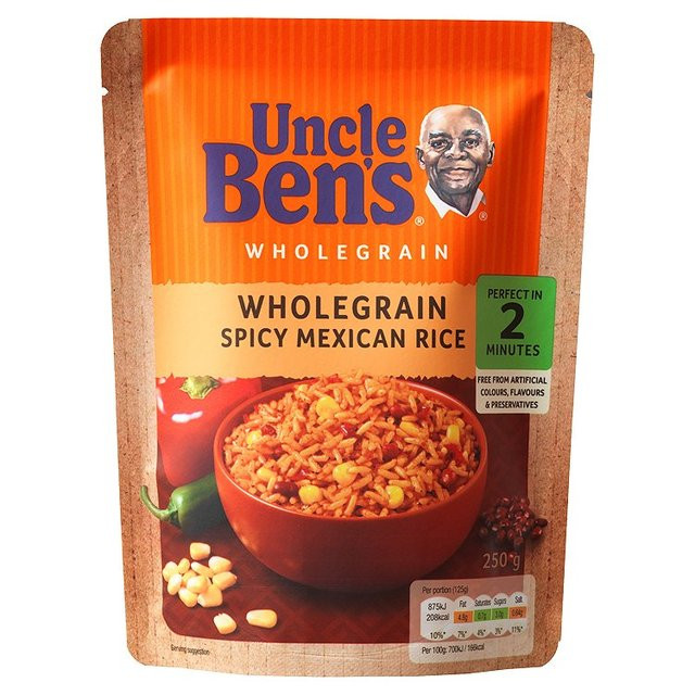 Microwave Mexican Rice
 Uncle Bens Wholegrain Spicy Mexican Microwave Rice