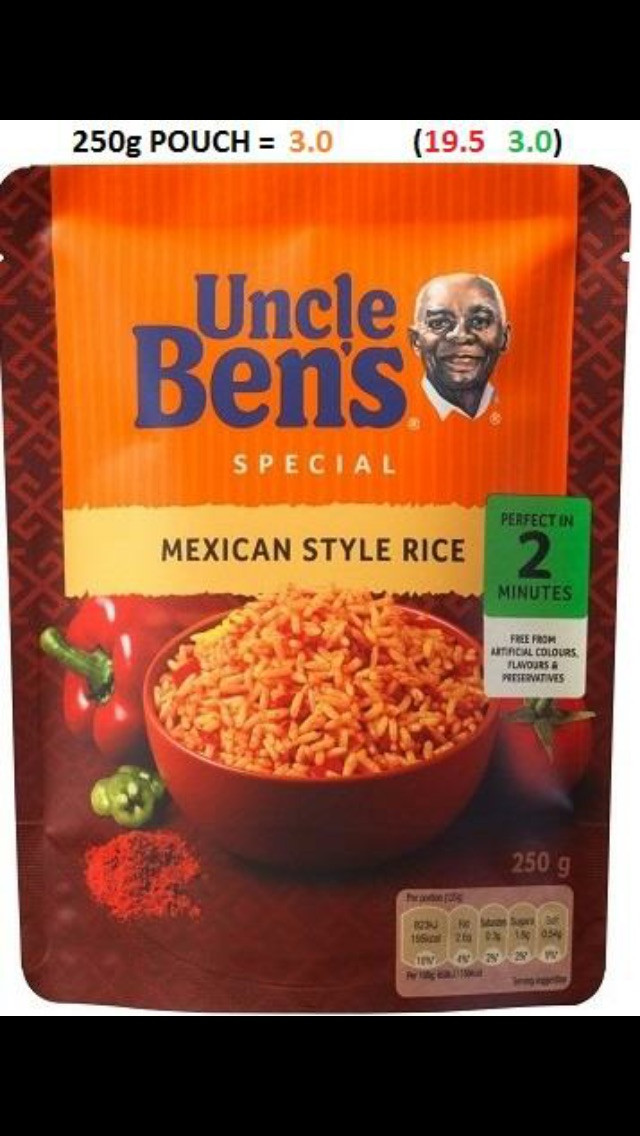 Microwave Mexican Rice
 Uncle Bens Mexican Rice Microwave Syn Values