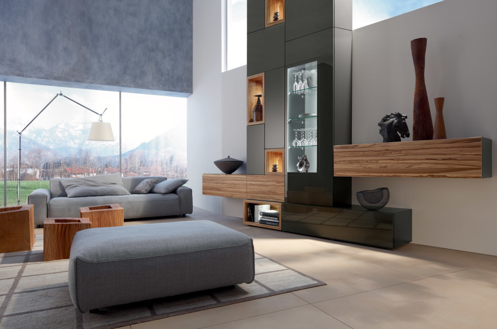 Minimalist Living Room Furniture
 Minimalist living room with gray sofa Interior Design Ideas