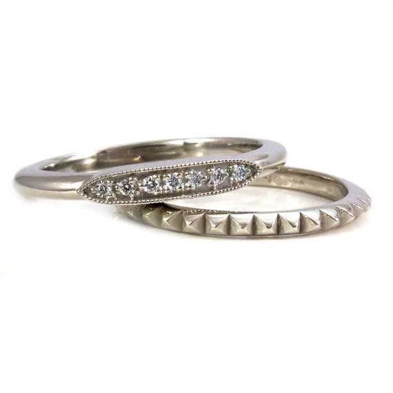 Minimalist Wedding Rings
 Modern Minimalist Engagement Ring Set 14k Palladium White