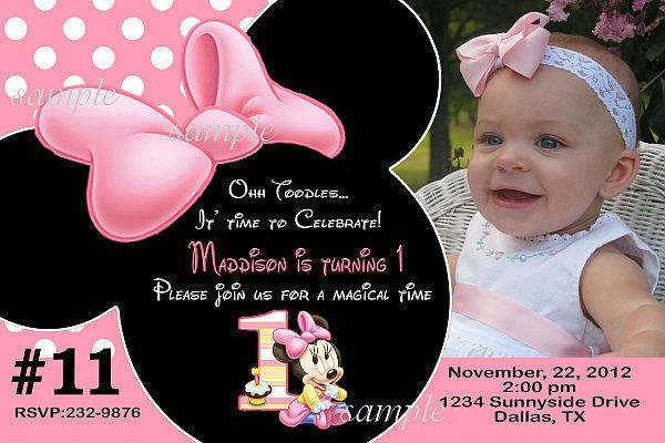 Minnie Mouse 1st Birthday Personalized Invitations
 Baby Minnie Mouse Personalized Birthday Invitations