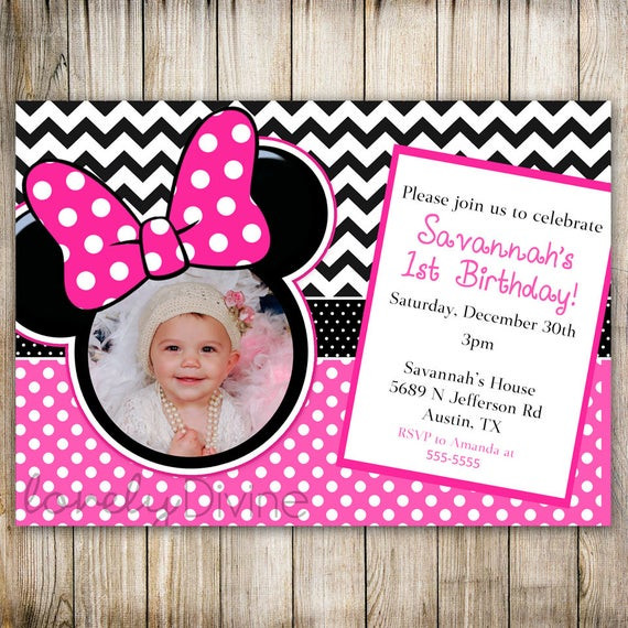 Minnie Mouse 1st Birthday Personalized Invitations
 Minnie Mouse Chevron Birthday 1st Birthday Invitation 2nd