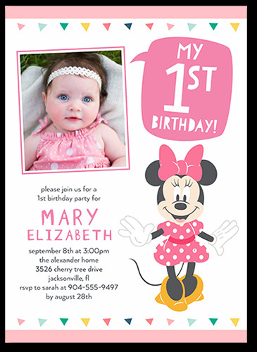 Minnie Mouse 1st Birthday Personalized Invitations
 Disney Minnie Mouse Baby Girl 1st Birthday Invitation