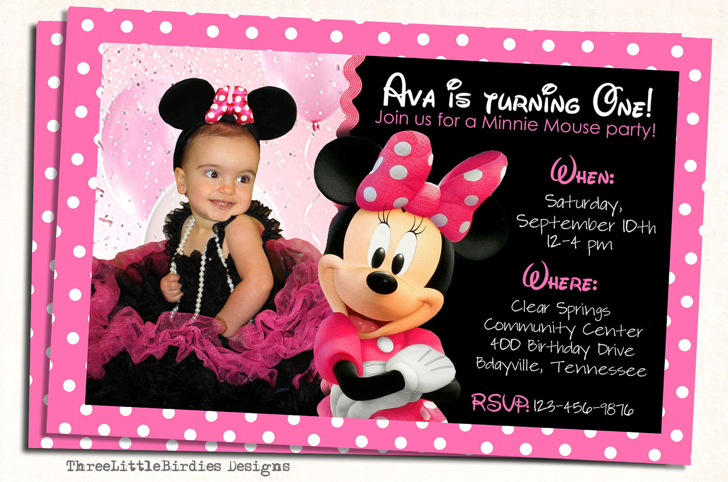 Minnie Mouse 1st Birthday Personalized Invitations
 Minnie Mouse Birthday Invitation