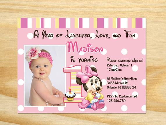 Minnie Mouse 1st Birthday Personalized Invitations
 Items similar to Minnie Mouse First Birthday Invitation