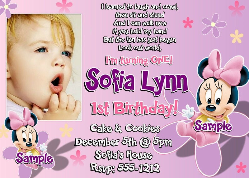 Minnie Mouse 1st Birthday Personalized Invitations
 Minnie Mouse 1st Birthday Invitations Printable Digital File