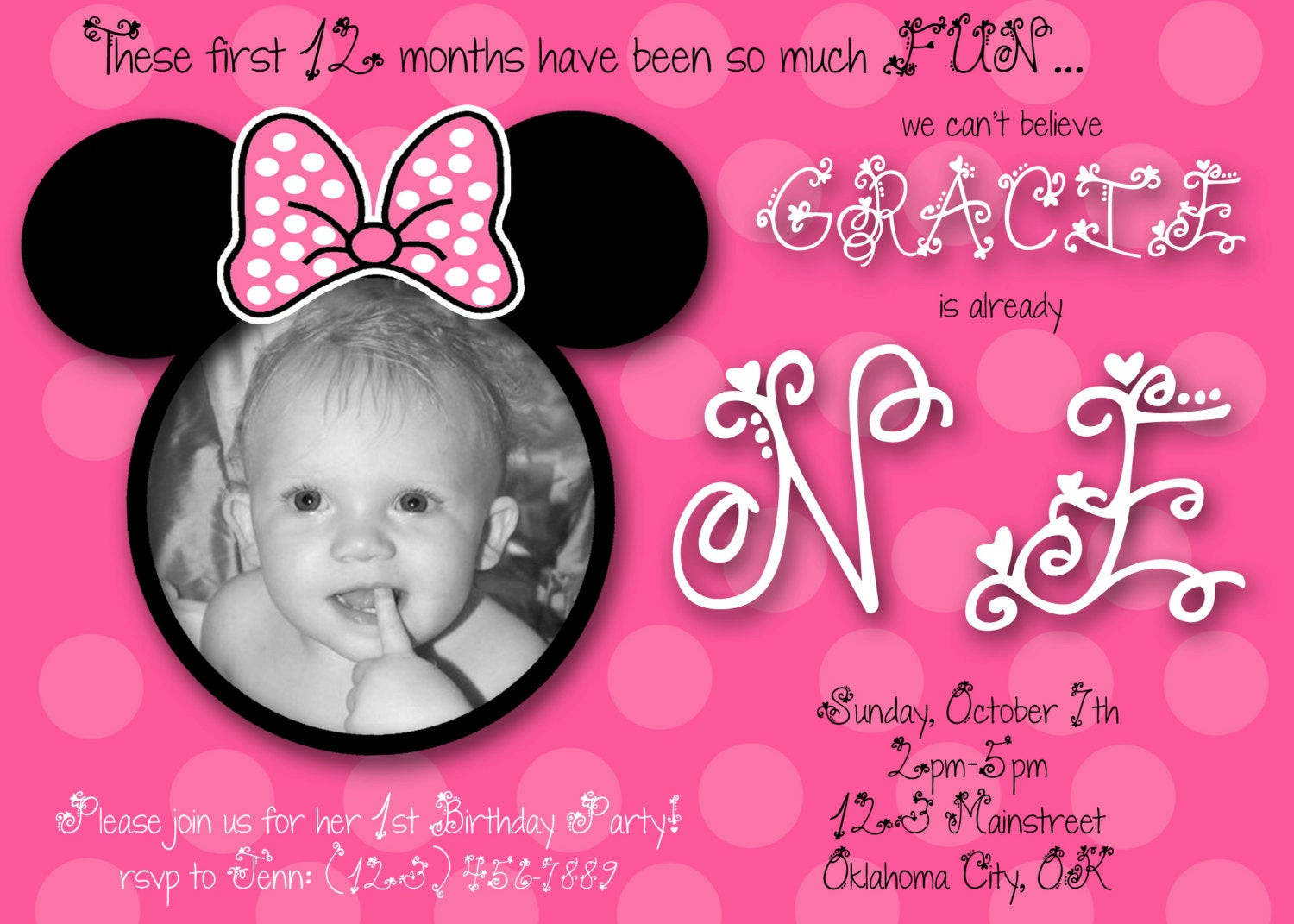 Minnie Mouse 1st Birthday Personalized Invitations
 Minnie Mouse First Birthday Custom Invitation by chloemazurek