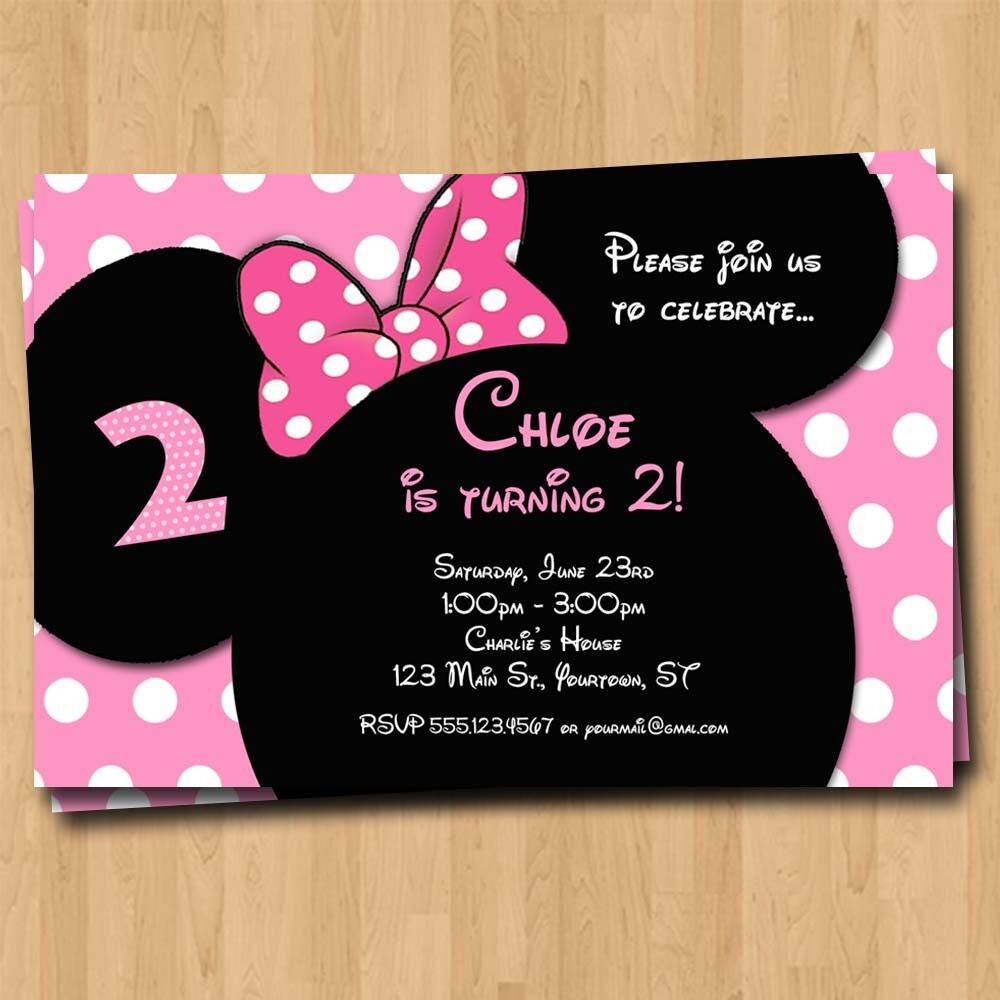 Minnie Mouse Birthday Invitations Personalized
 Minnie Mouse Birthday Invitation Party Invites Custom