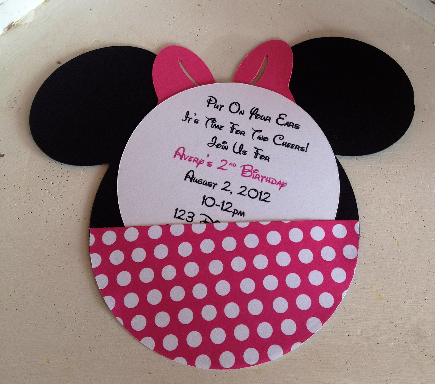 Minnie Mouse Birthday Invitations Personalized
 Handmade Custom Hot Pink Minnie Mouse Birthday Invitations