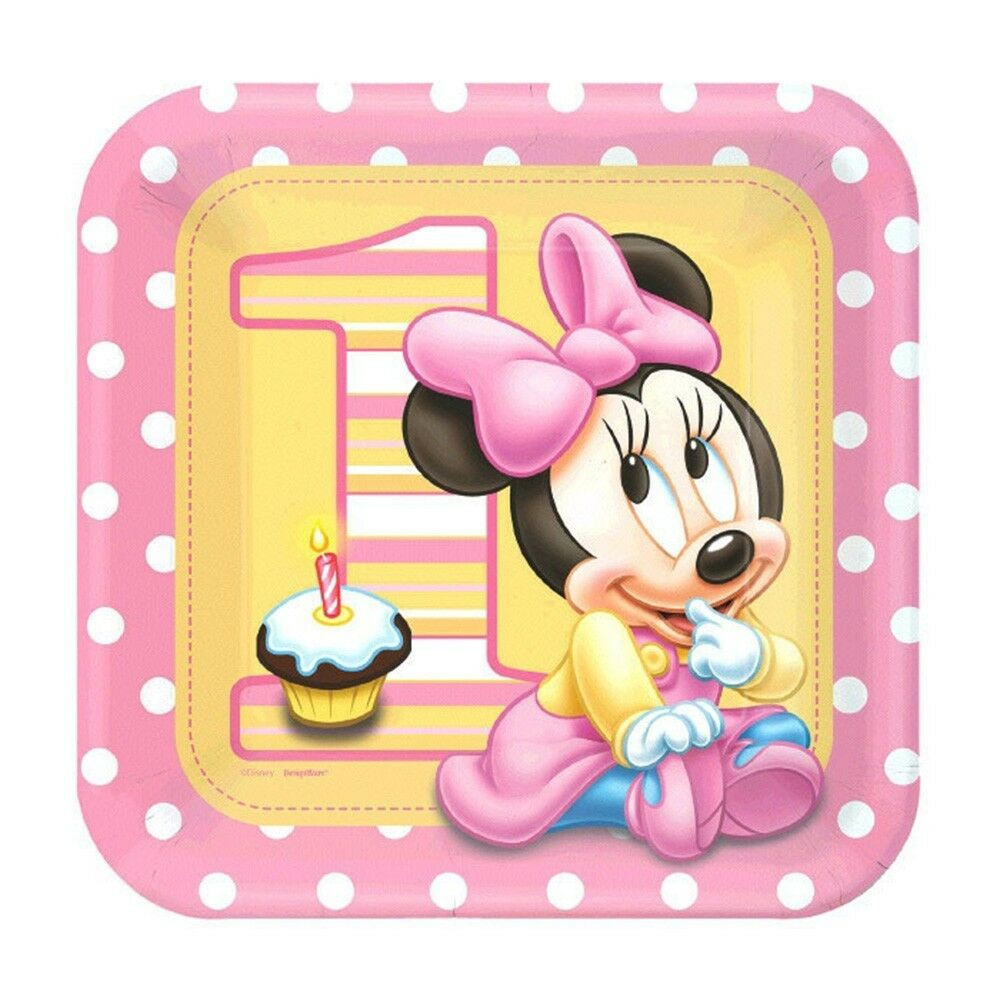 Minnie Mouse First Birthday Decorations
 8 Disney Baby Minnie Mouse 1st Birthday Party 9in Square