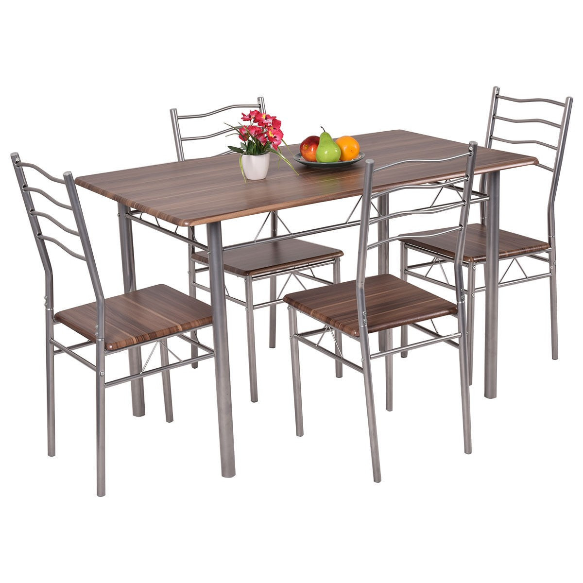 Modern Kitchen Table And Chairs
 5 Piece Dining Set Wood Metal Table and 4 Chairs Kitchen