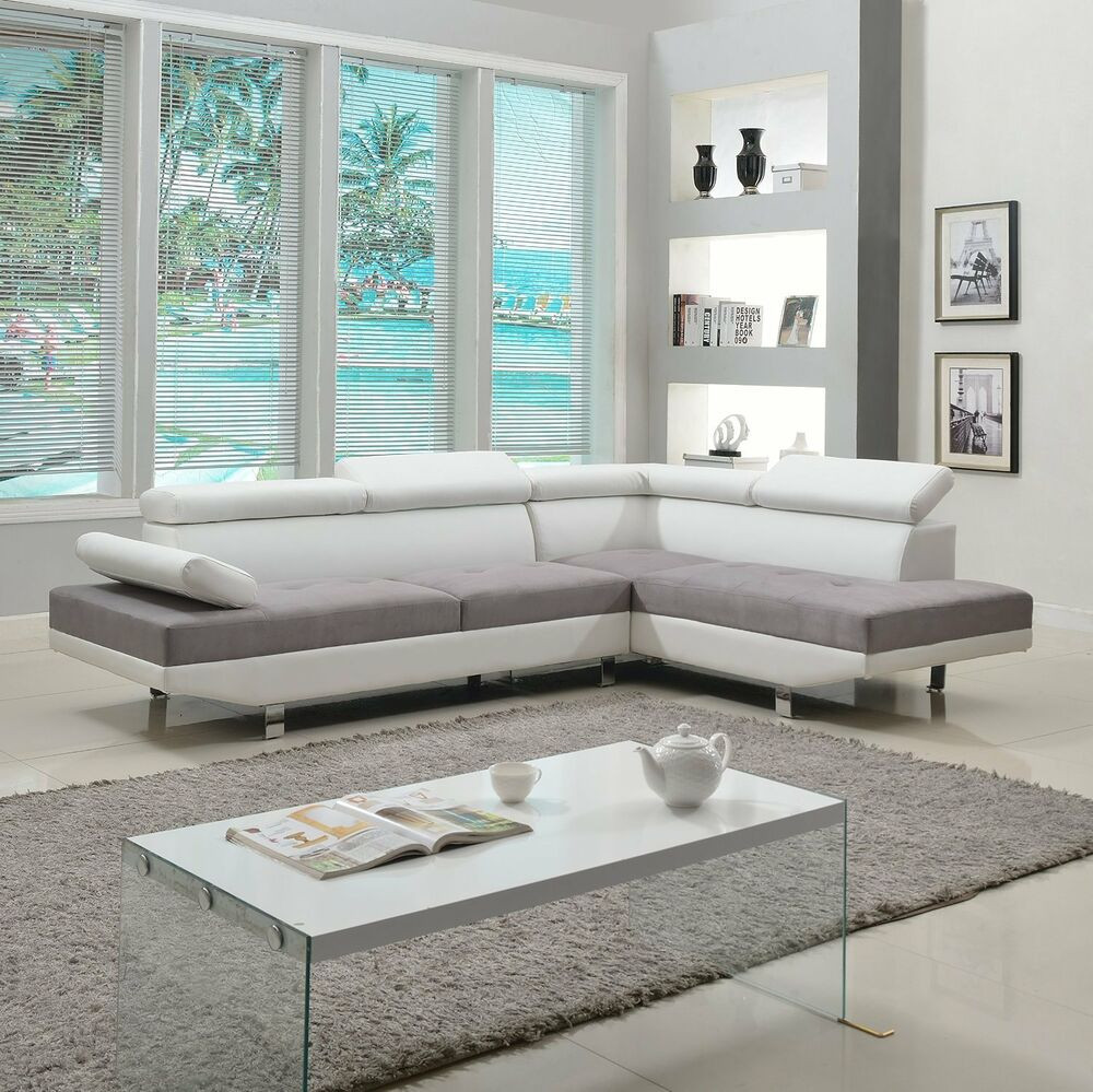 Modern Living Room Set
 2 Piece Modern Contemporary White Faux Leather Sectional