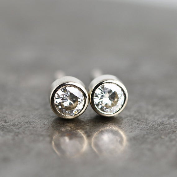Moissanite Stud Earrings
 Moissanite Stud Earrings White Gold Stud by SarahHoodJewelry