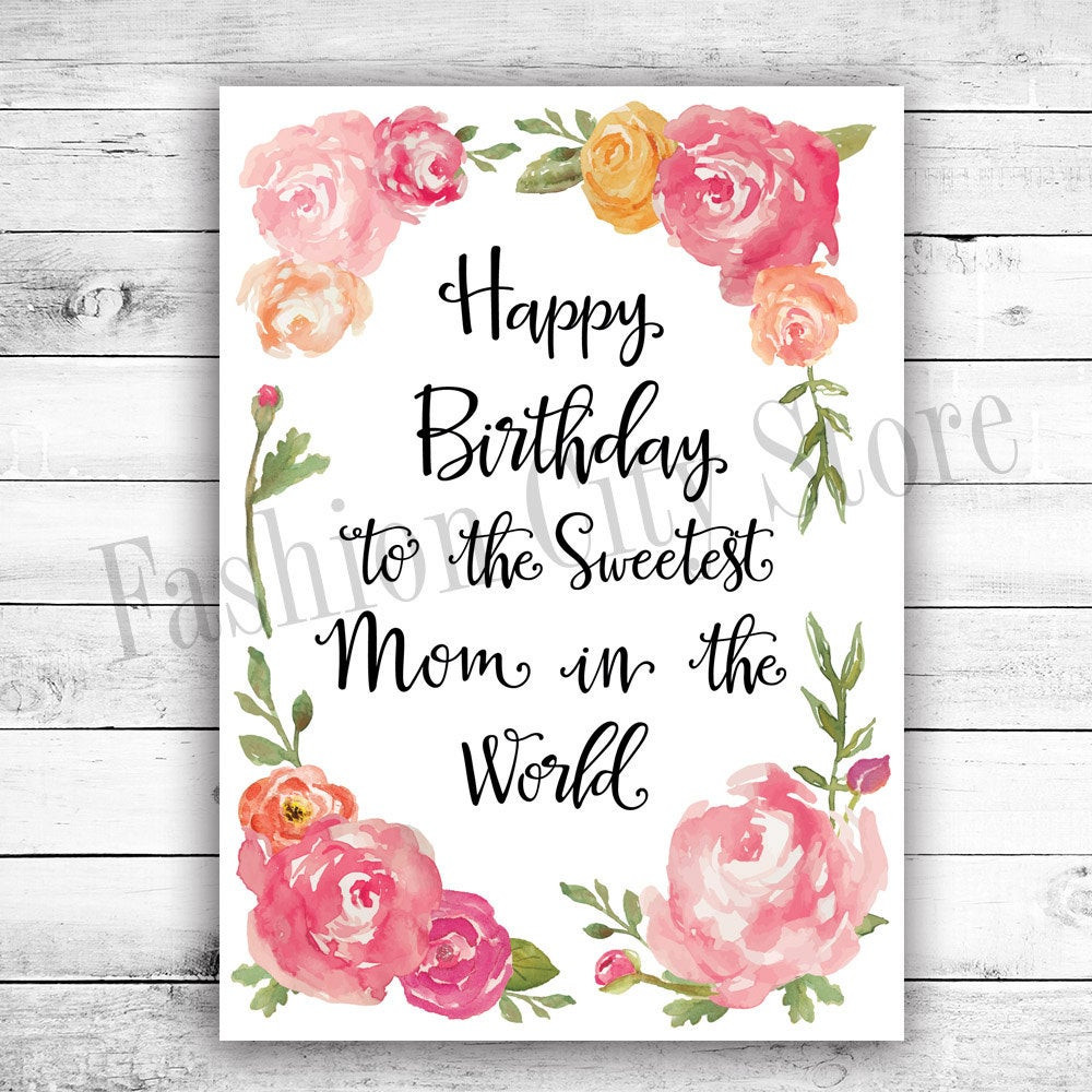 Mom Birthday Cards
 Happy Birthday Card for Mom Watercolor by FashionCityStore