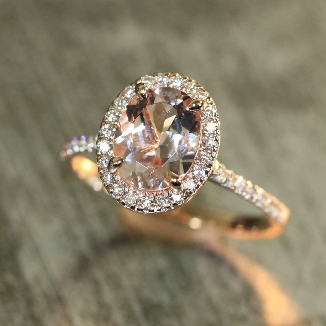 Morganite Wedding Rings
 Halo Diamond and Morganite Engagement Ring in 14k by