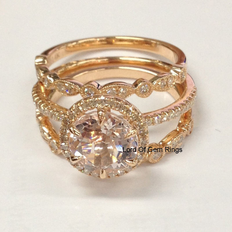 Morganite Wedding Rings
 3 Wedding Ring Sets Art Deco Morganite Diamond Engagement
