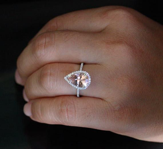 Morganite Wedding Rings
 Pear Morganite Engagement Ring Morganite Wedding Ring in 14k