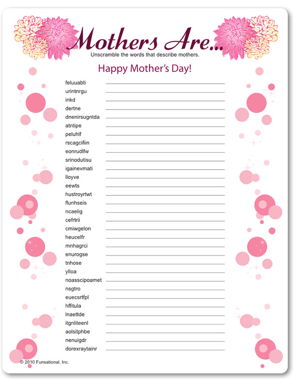 Mother Daughter Tea Party Ideas Church
 Mother s Day word scramble with words describing moms
