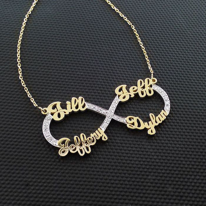 Multiple Name Necklace
 4 Name Necklace Infinity Name Necklace four Name