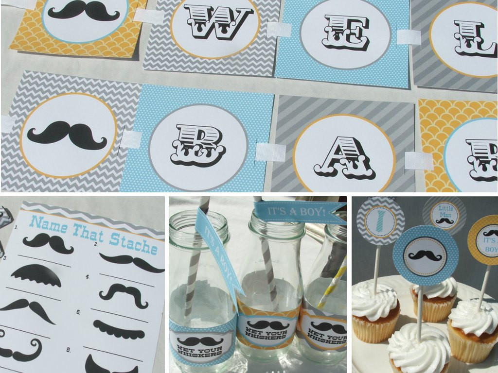 Mustache Baby Shower Party Supplies
 Mustache Baby Shower Decorations Package Boy by BusyChickadees