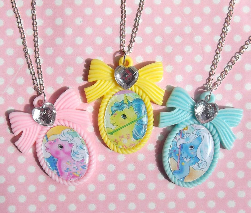 My Little Pony Necklace
 SOLD Cute G1 My Little Pony cameo bow necklaces by
