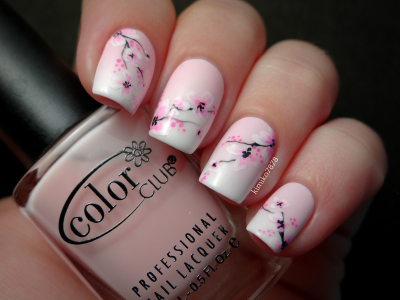Nail Art By Kim
 Pink Gra nt with Cherry Blossoms nail art by Kim