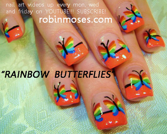Nail Art Tutorials For Short Nails
 Robin Moses Nail Art RAINBOW BUTTERFLIES nail art design